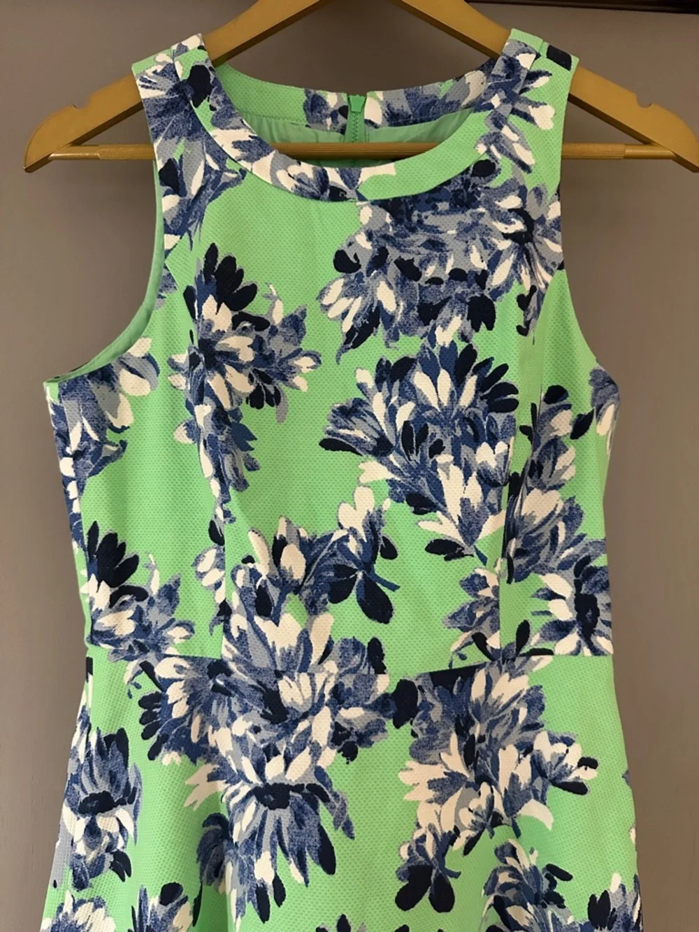 J.Crew Photo Floral Dress Green Blue Sleeveless Fit & Flare A-Line - Picture 4 of 10